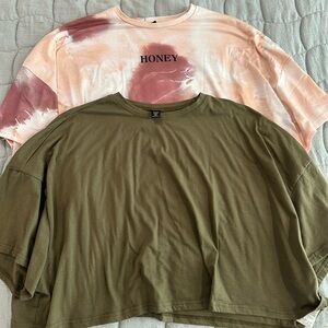 SHEIN Pink Tie-Dye and Olive T-Shirt Set